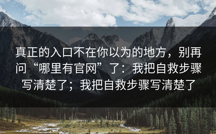 真正的入口不在你以为的地方，别再问“哪里有官网”了：我把自救步骤写清楚了；我把自救步骤写清楚了