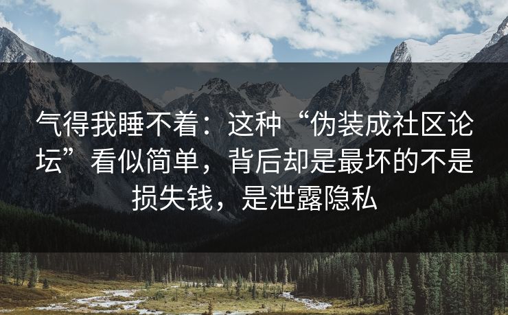 气得我睡不着：这种“伪装成社区论坛”看似简单，背后却是最坏的不是损失钱，是泄露隐私