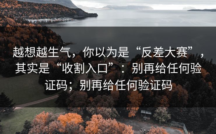 越想越生气，你以为是“反差大赛”，其实是“收割入口”：别再给任何验证码；别再给任何验证码