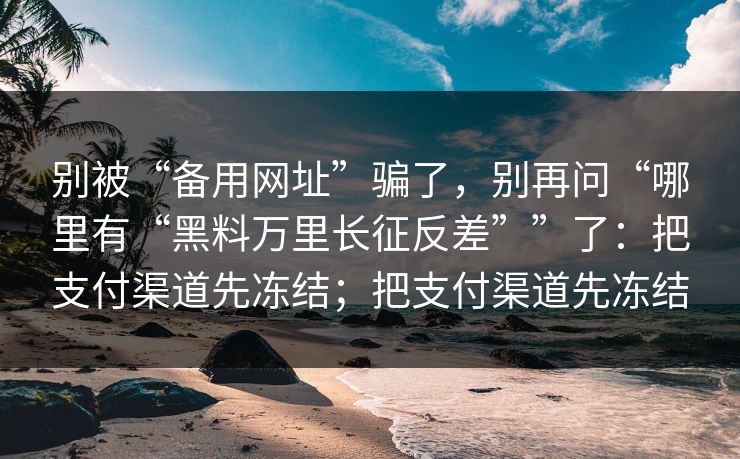 别被“备用网址”骗了，别再问“哪里有“黑料万里长征反差””了：把支付渠道先冻结；把支付渠道先冻结