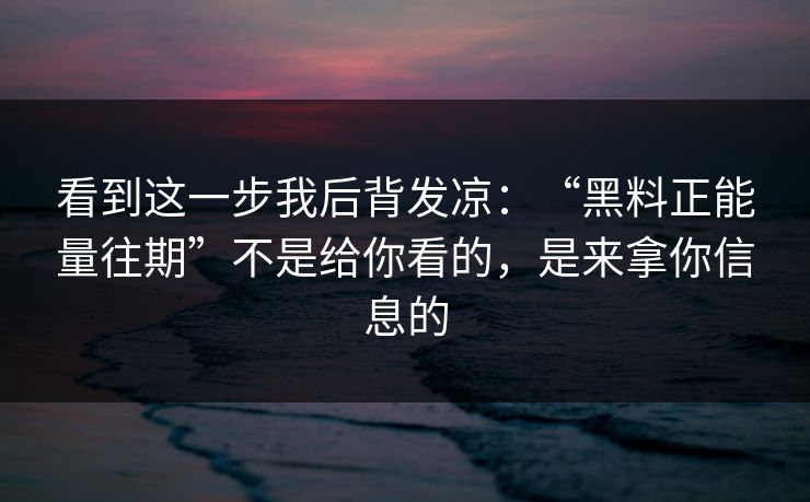 看到这一步我后背发凉：“黑料正能量往期”不是给你看的，是来拿你信息的
