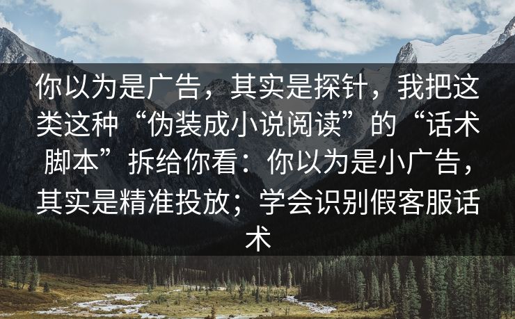 你以为是广告，其实是探针，我把这类这种“伪装成小说阅读”的“话术脚本”拆给你看：你以为是小广告，其实是精准投放；学会识别假客服话术