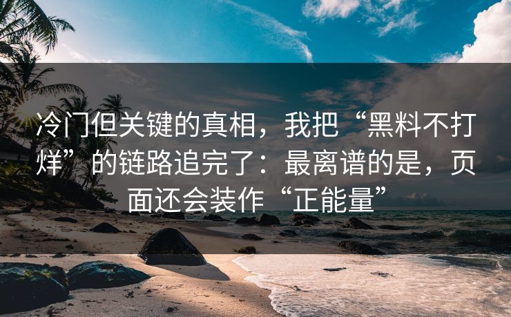 冷门但关键的真相，我把“黑料不打烊”的链路追完了：最离谱的是，页面还会装作“正能量”