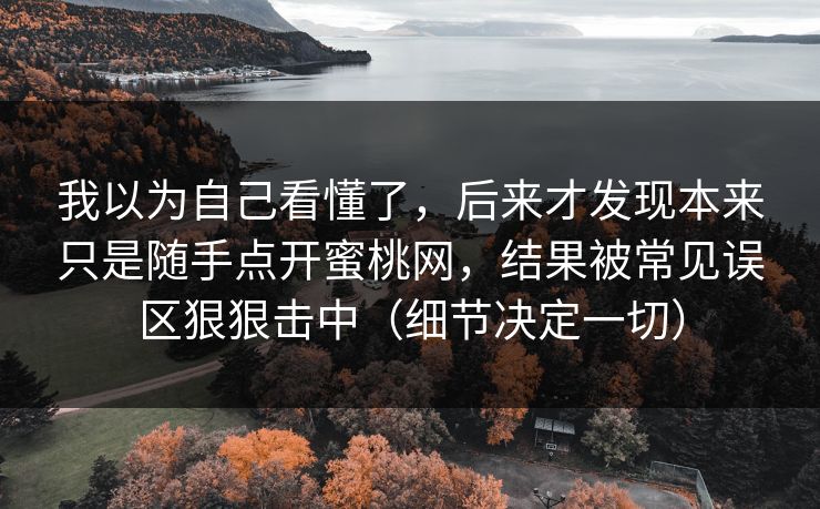 我以为自己看懂了，后来才发现本来只是随手点开蜜桃网，结果被常见误区狠狠击中（细节决定一切）